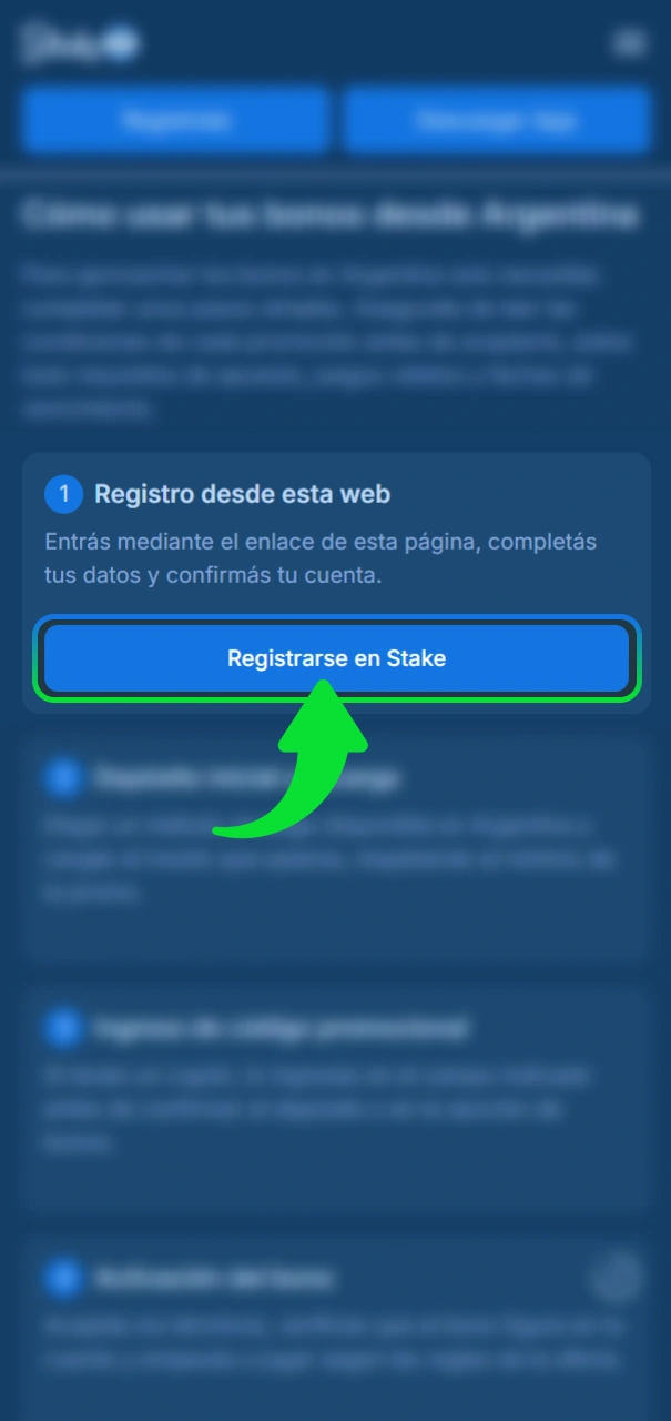 Completa tu registro inicial en el sitio oficial de Stake.