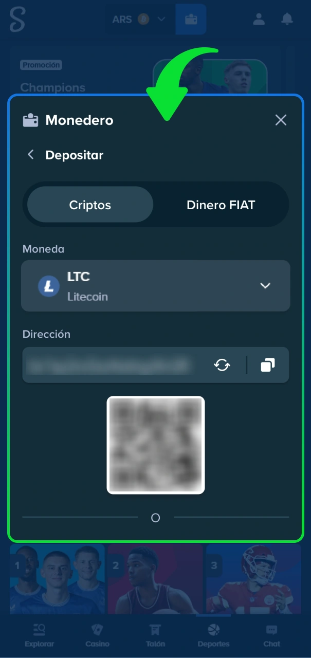 Realiza el primer depósito en el sitio oficial de Stake.