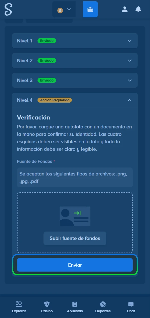 Paso final para entrar al panel de control y comenzar a jugar en Stake.