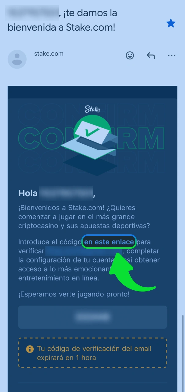 Confirma tu correo electrónico en el sitio oficial de Stake móvil.