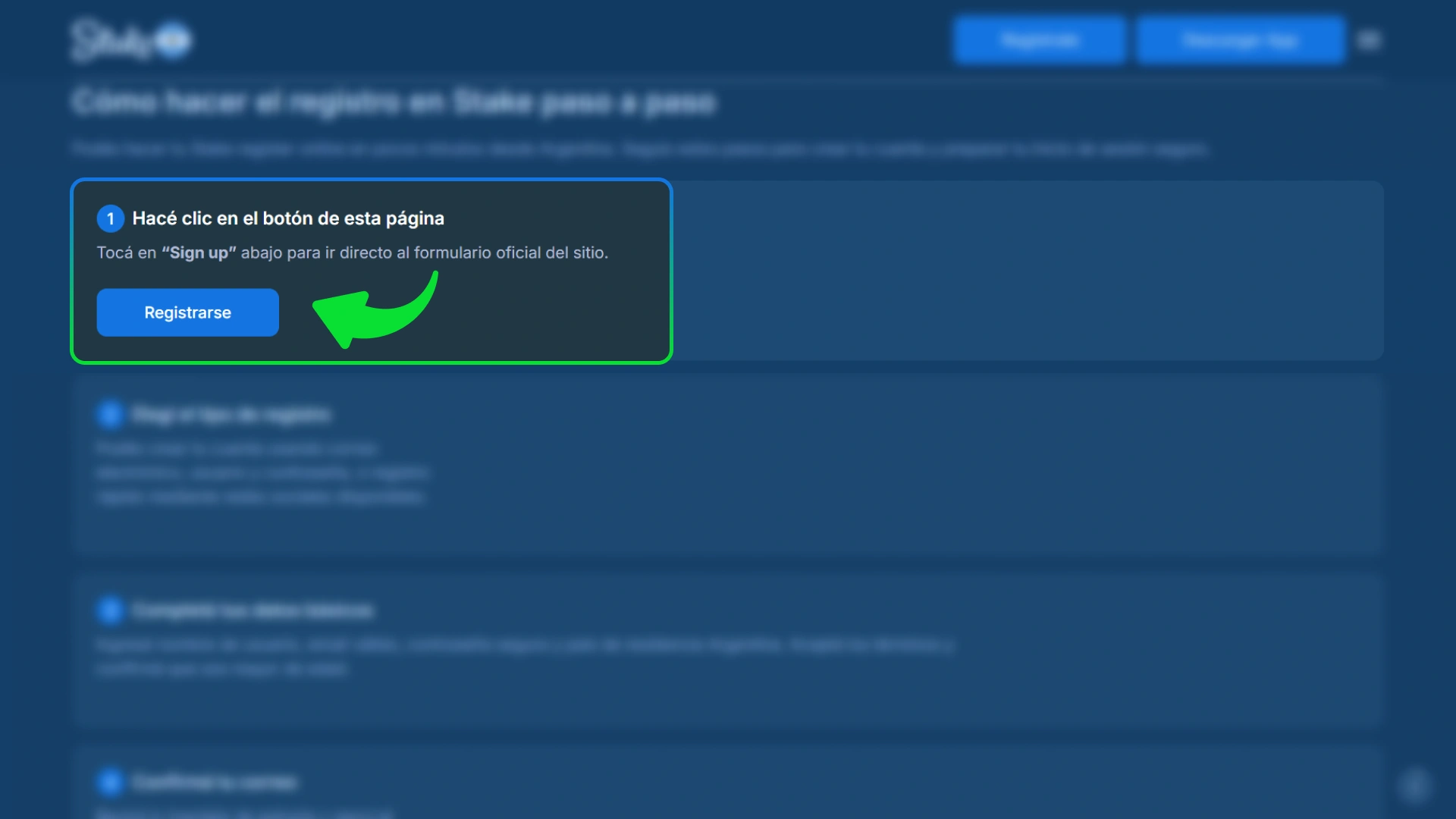 Accede al formulario de registro en el sitio oficial Stake Argentina.