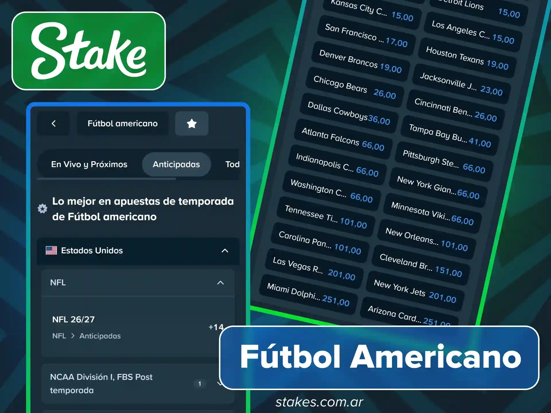 Realiza tus apuestas de fútbol americano y NFL en el sitio oficial Stake Argentina.